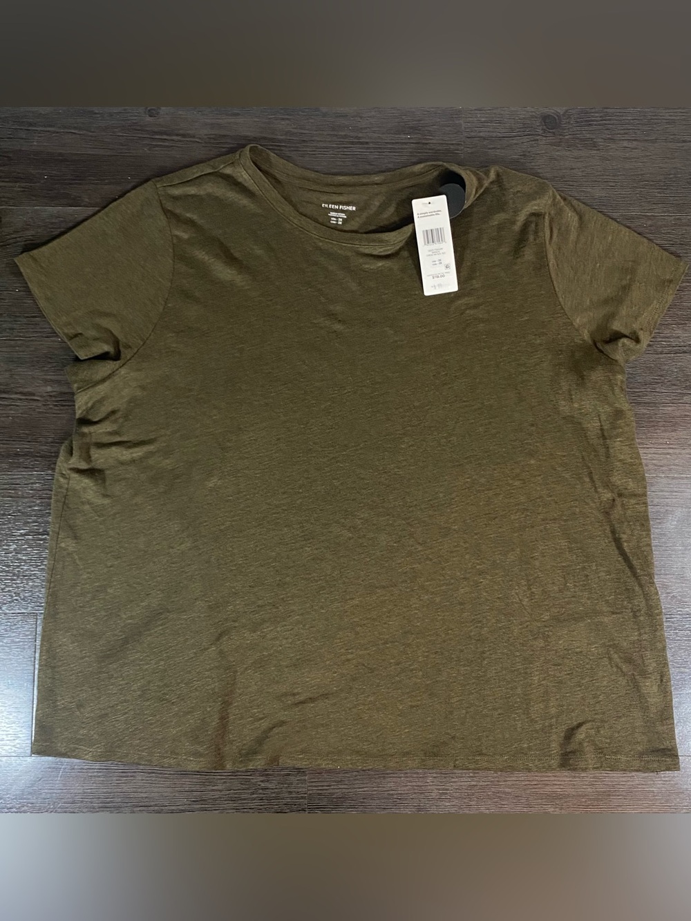 NWT Eileen Fisher Organic Linen Jersey Crew Neck Tee 2X Green Top Costal Grandma